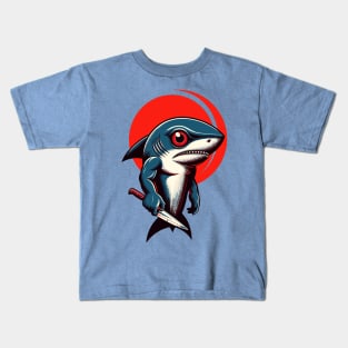 Killer shark carrying a knife Kids T-Shirt